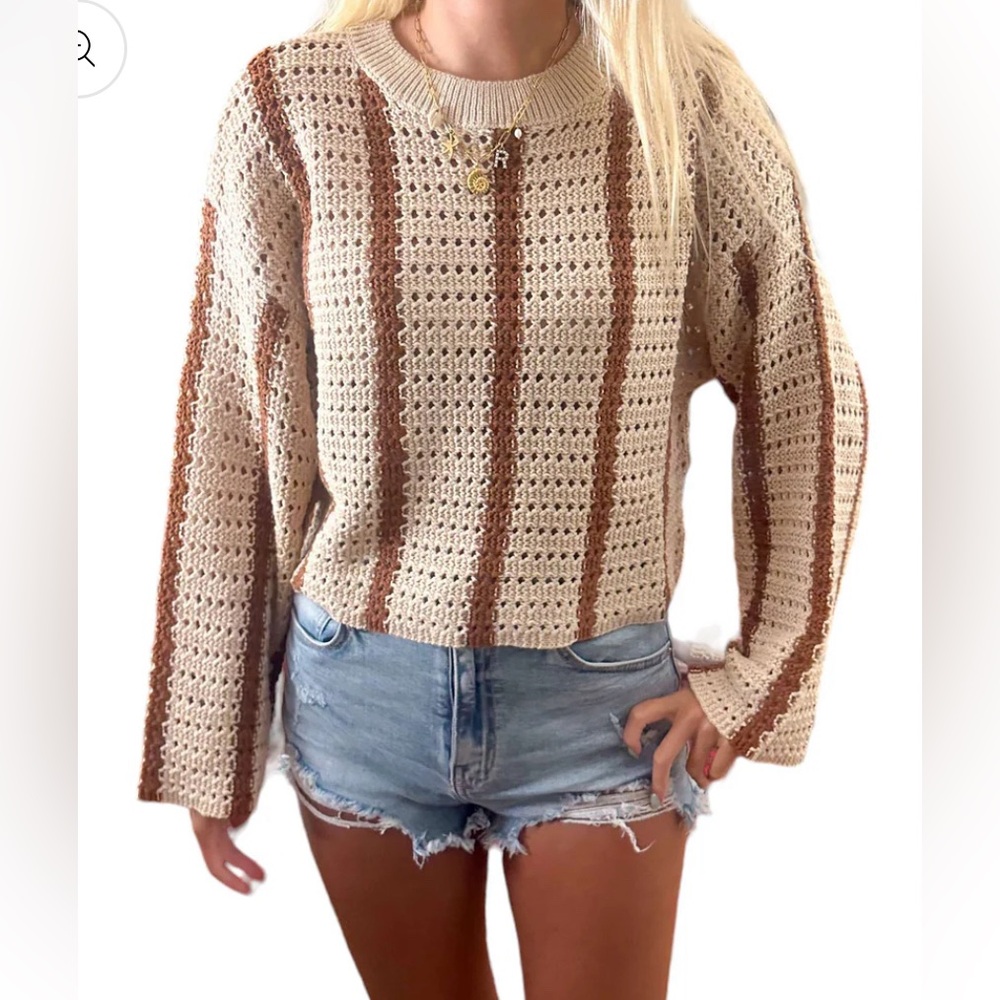 NWT Mocha Swirl Striped Knit Sweater